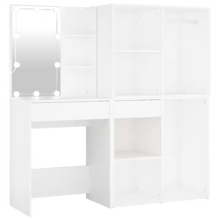 Tocador con LED y 2 armarios madera contrachapada blanco - 1