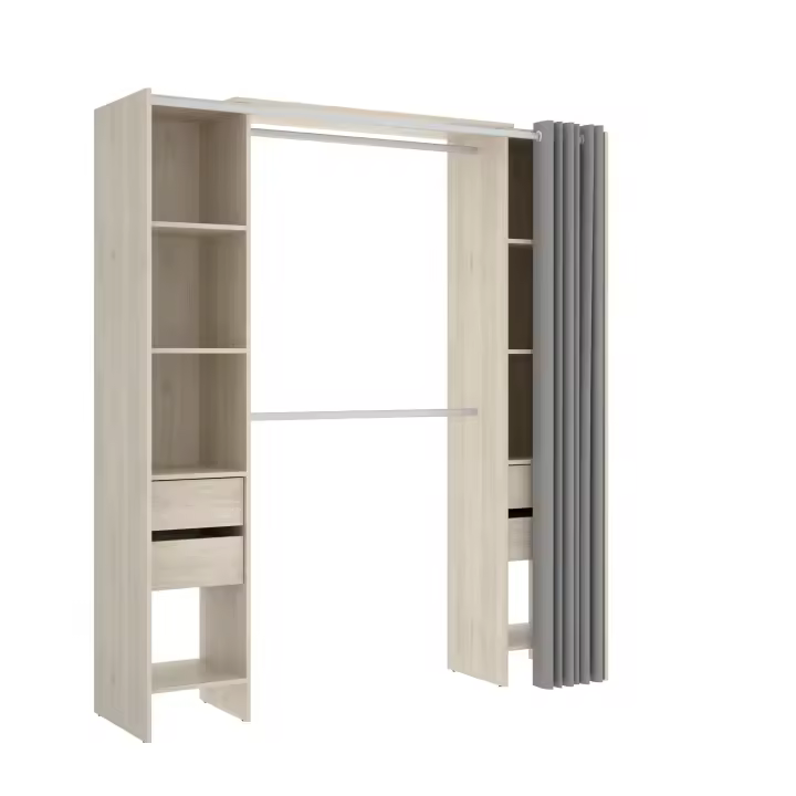 Kit Vestidor con 4 Cajones y Cortina Suit Natural 205x180x50 cm – Armario Modular Armario para dormitorio - Fabricado en España - Melamina Alta calidad - Somnia Descanso - 1