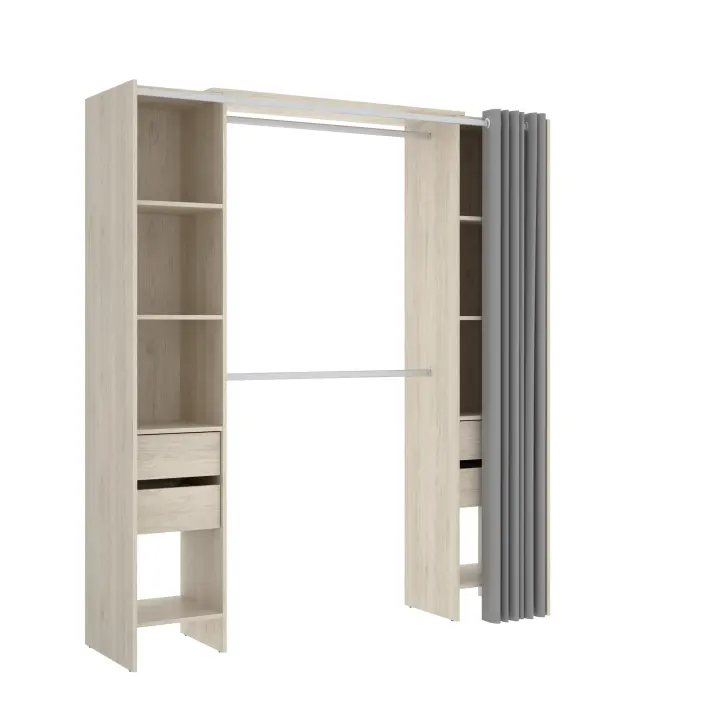 Kit Vestidor con 4 Cajones y Cortina Suit Natural 205x180x50 cm – Armario Modular Armario para dormitorio - Fabricado en España - Melamina Alta calidad - Somnia Descanso - 1