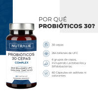 Probióticos y Prebióticos Intestinales [30 CEPAS PREMIUM] 264 Mil Millones de UFC Garantizados x Dosis  Mejora Defensas y Flora Intestinal  Biprotics 30 Cepas Complex  60 Cápsulas Nutralie - details 1