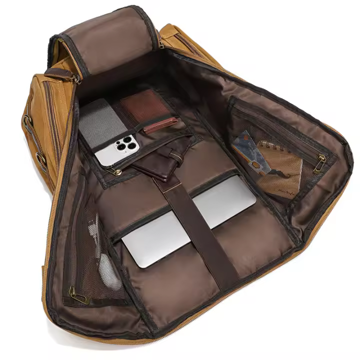 BIT Mochipa Vintage de cuero para hombre y Mujer, Morral de hombro de Lona encarada para Orden portátil de 16 pulgadas, mochila de viaje para levar - 1