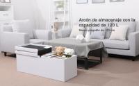 SONGMICS Puff Almancenaje, Banco Almacenaje, Banco con Tapa Plegable, Capacidad de 89 L/120 L, con Asiento Acolchado, 38 x 76 x 38 cm/38 x 110 x 38 cm, Blanco - details 1