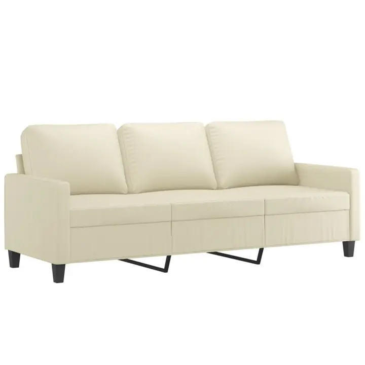 vidaXL Sofá de 3 plazas de cuero sintético color crema 180 cm - 1