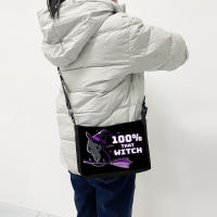 Bolso De Hombro Gótico Con Estampado De Gato Tamaño Small Cuadrado Versátil Para Halloween Material De Lino Y Poliéster Cierre De Cremallera Unisex - details 6