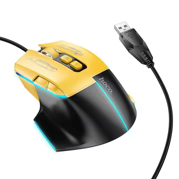 Ratón Gaming HOCO 3600 DPI - Precisión y Velocidad para Ganadores | USB-A | Negro y Amarillo - 1