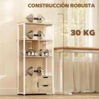 Bookcase Bookcase with 4 Shelves, 2 Drawers and Door, 58 x 24 x 122 cm, Industrial Shelf for Living Room, Bedroom, Study, Office, Natural Wood - details 3