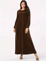 Vestido De Veludo Para Mujer Estilo Casual Largo Manga Campana Cuello Redondo Color Sólido Vestido Largo Con Corte Amplio - details 12