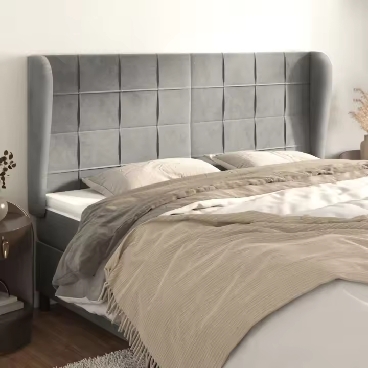 vidaXL Cabecero con orejas de terciopelo gris claro 183x23x118/128 cm - 1