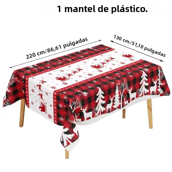 Mantel Desechable De Plástico Para Navidad 2024 Decoración De Hogar Con Diseño De Navidad Noel Año Nuevo Regalos Para Comedor - 1