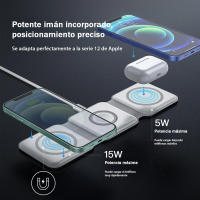 Cargador Inalámbrico Plegable 3 en 1 Magnético para iPhone 16/15/14/13/12 Pro Max/Plus/Mini, Apple Watch 9/Ultra 2/8/7/SE/6/5/4, AirPods 3/2/Pro - Carga Rápida, Protección Múltiple Certificada - FYRA Consumer Electronics - details 2