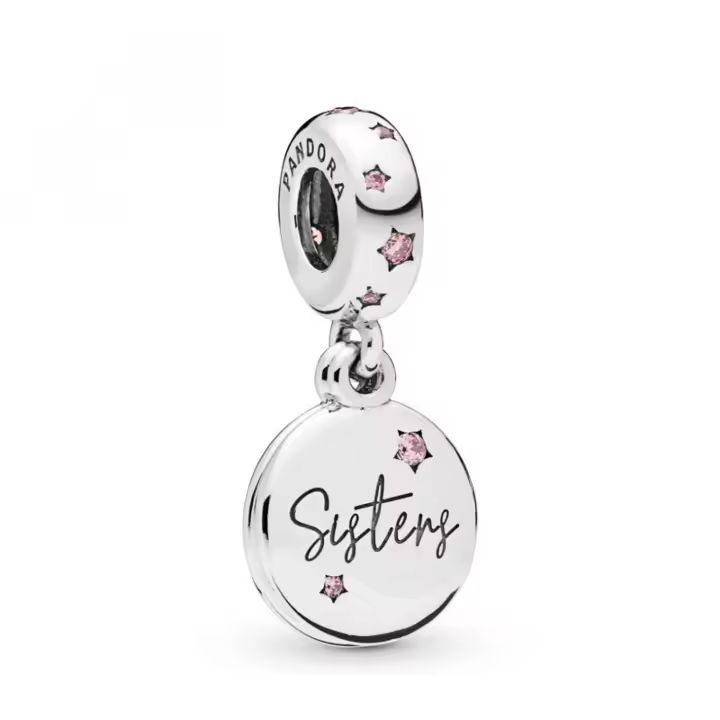 PANDORA Charm Sisters 798012FPC - Plata Ley 925 Mujer - Circonitas Fucsia - Grabados - Elegante Diseño - 1