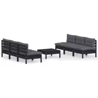 VIDAXL juego de muebles para jardín de 7 piezas con cojines color gris hecho de madera de pino color negro vida xl - 1