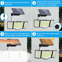 Lámpara Solar Exterior Con Sensor De Movimiento 348LED Luz De Seguridad Impermeable Para Jardín Y Garage Potente Spot Solar Incluido - details 0
