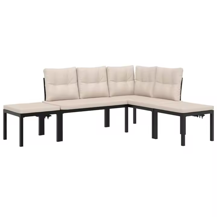 vidaXL Set sofás jardín y cojines 4 pzas acero recubierto polvo negro - 1