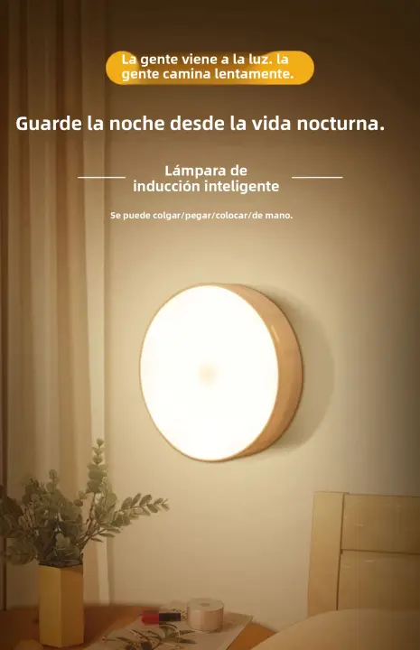Lámpara De Noche Sensor De Movimiento LED Inalámbrica Para Dormitorio Escaleras Armario Y Decoración De Habitaciones Luz Atmosférica Redonda Recargable Plástico Fuente De Alimentación Movimiento - 1