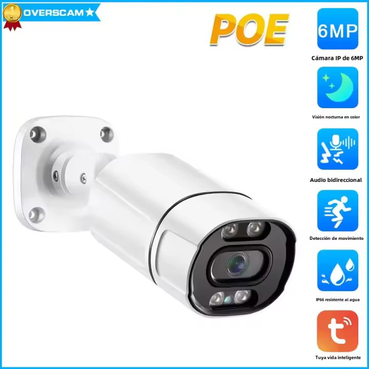 Cámara IP Tuya 6MP POE Vigilancia De Video HD Exterior H.265 Lente 3.6mm Almacenamiento Interno 128G Visión Nocturna Color Audio Bidireccional - 1