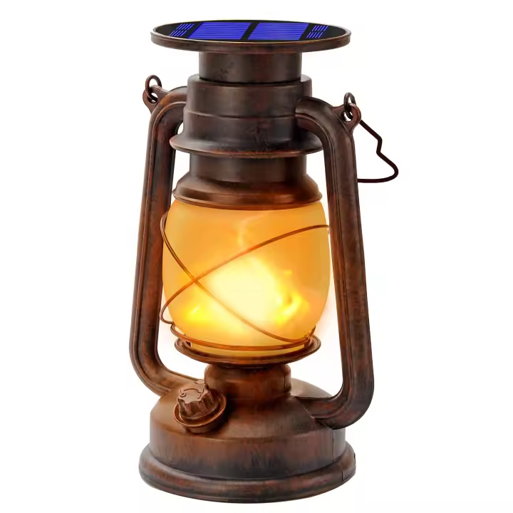 Linternas solares Farol de huracán LED para exteriores con efecto de llama Farol de huracán LED decorativo Diseño retro Impermeable para jardín, Caminos, Paisaje (1 paquete) [Clase de eficiencia energética A+] - 1