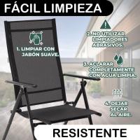 2 sillas Camping jardín y terraza Plegables y reclinables de 7 Posiciones de Acero con Epoxi anticorrosión y textileno Reforzado Negras - details 1