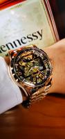 Reloj Mécanico De Lujo Para Hombres Con Cuarzo Automatico Y Esqueleto Dorado Iced out En Acero Inoxidable Reloj De Pulsera Casual Con Correa De Acero Inoxidable Y Luz Oscurecida - details 6