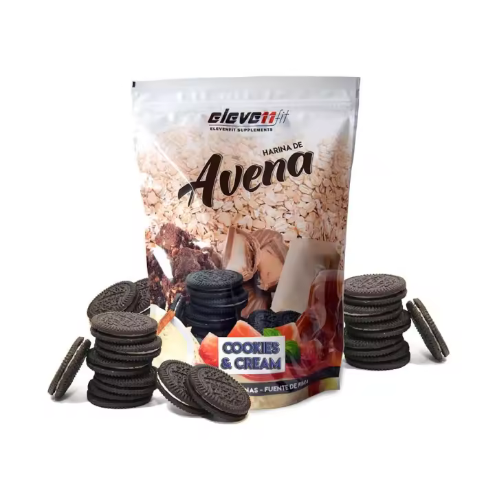Eleven Fit Harina de Avena / Fuente de Hidratos de Carbono y Proteínas - Ideal para Tortitas - 18 Deliciosos Sabores - Efecto Saciante y Beneficios de Alta Nutrientes Sabor Cookies And Cream 1KG - 1