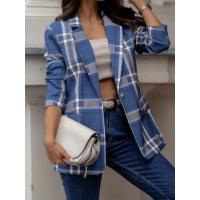 Abrigo Casual Para Mujer Con Punto Escocés Y Botón Único Talla S-XXL Chaqueta De Pato De Verano/Otoño De Poliéster - details 0