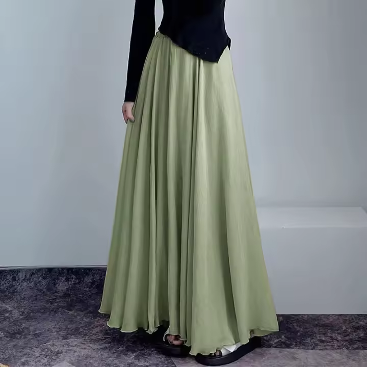 ZANZEA Falda Maxi De Cintura Alta Elástica Para Mujer Verano 2024 Estilo Casual Ruffles Pleated Jupes Suelta De Pierna - 1