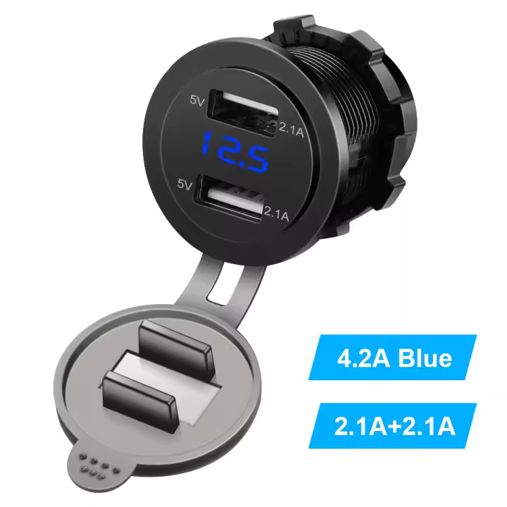 Cargador USB Voltímetro Enchtek de Coche 4.2A con Cargador para Llanta Doble Carga LED 12V/24V - 1