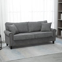 HOMCOM Sofá de 3 Plazas Sofá de Salón Moderno Tapizado en Poliéster con 2 Cojines Ribete de Cabeza de Clavo y Patas de Madera 196x80,5x89 cm Gris - details 1