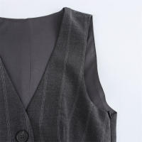 New Women's Wide Pleated Short Dress V-Neck Sleeveless Vest Stripe Mini Dress Fashion Office Clothes Junior Size A-Line Silhouette - details 4