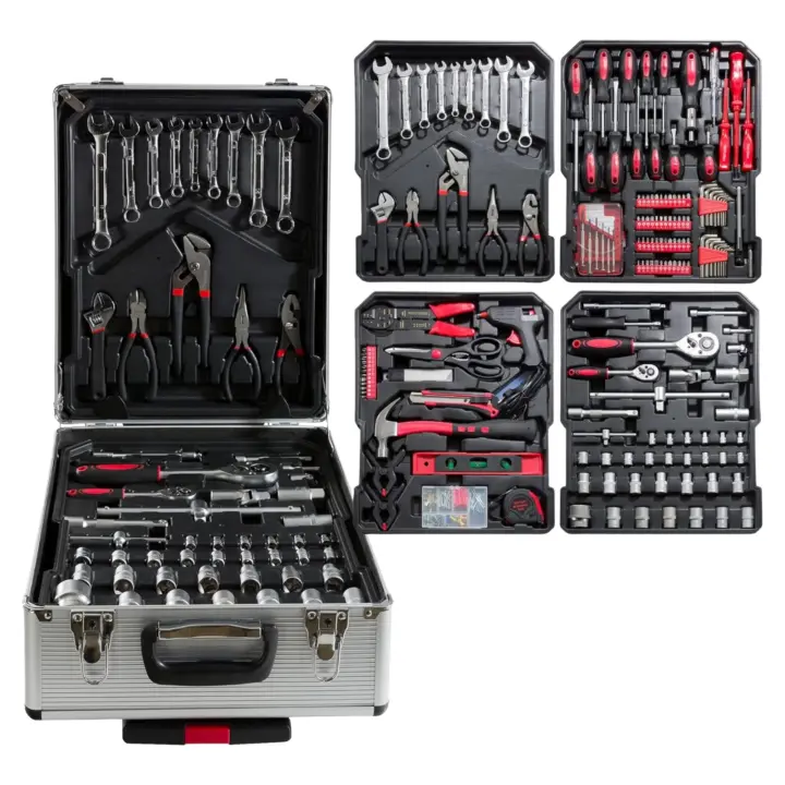 Maletín de Herramientas Profesional 1299 Piezas - Carro con Asa Telescópica y Ruedas, Caja Completa Multinivel para Taller Mecánico y Bricolaje, Organización Superior - Negro (H002 7990 2599) - 1