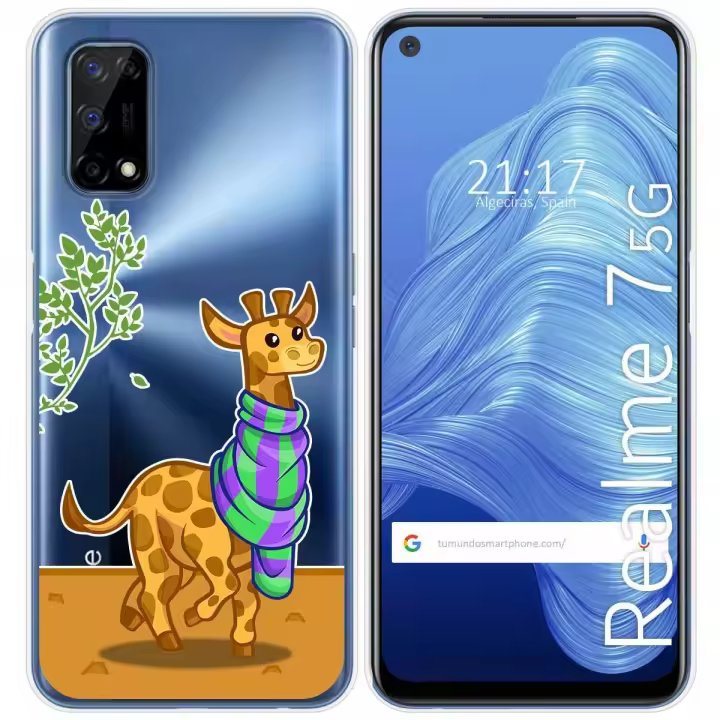 Tumundosmartphone Funda Gel Transparente para Realme 7 5G diseño Jirafa Dibujos - 1