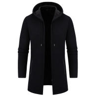 Chaqueta De Punto Para Hombre Con Capucha Y Forro De Plush Thicken Cardigan De Invierno Estilo Casual Cierre De Cremallera Manga Larga Color Sólido - details 7