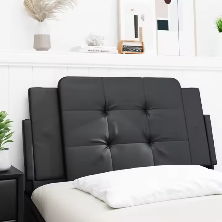 Cabecero de cama acolchado cuero sintético negro 100 cm - 1
