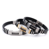 Pulsera De Silicona Punk Trendy Impermeable Para Hombre Con Diseño De Grooved Rudder Pulsera De Acero Inoxidable Casual Black Wristband - details 3