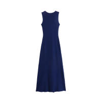 Vestido Midi Tejido De Mujer TRZA Chic Con Botones Dorados Estilo Casual Cuello Redondo Sin Mangas Silueta Recta Talla Media Estación Universal - details 4