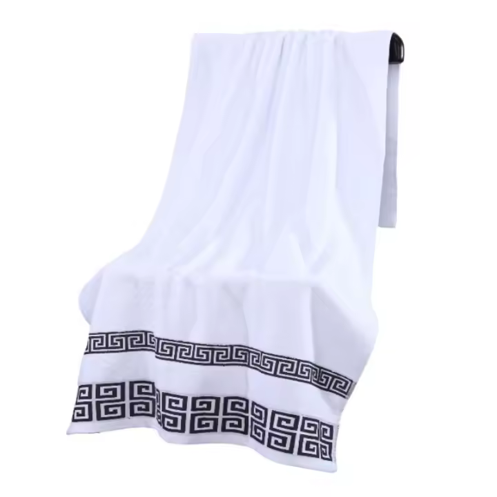 Toalla De Baño De Algodón Grueso 140x70cm En Blanco Con Bordado Geométrico Verde Azul Rojo Gris Tela De Secado Rápido Para Sala De Baño Y Cubierta De Ducha - 1