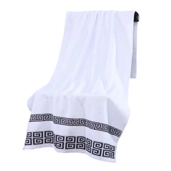 Toalla De Baño De Algodón Grueso 140x70cm En Blanco Con Bordado Geométrico Verde Azul Rojo Gris Tela De Secado Rápido Para Sala De Baño Y Cubierta De Ducha - 1