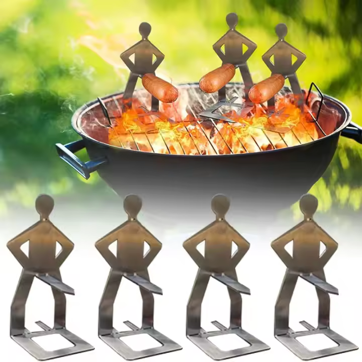 Rack De Barbacoa Humanoide De Acero Inoxidable Para Alimentos Al Aire Libre Soporte Divertido Portátil Para Camping Y Fiestas De Verano Con Gancho Para Hotdogs - 1