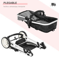HOMCOM Silla de Paseo 2 en 1 Cochecito de Bebé y Capazo para Niños de 0-36 Meses con Capota Plegable Respaldo Reclinable Cesta Grande Palanca de Freno Carga 15kg 80x51x102 cm Gris - details 1