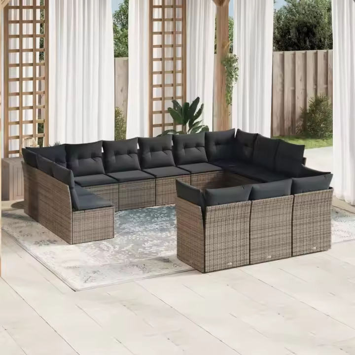 vidaXL Set sofás de jardín con cojines 13 piezas ratán sintético gris - 1