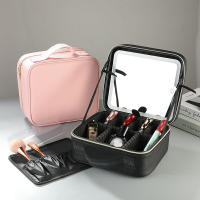 Nueva Caja De Maquillaje Portátil Con Espejo Y Luz LED Cubierta De PU Impermeable Para Viajes Organizador De Cosméticos - details 2