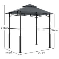 Cenador para Barbacoa con LED 243x148x248 cm Cenador de Jardín ignífugo e impermeable con Techo Doble, laterales, Cenador de Jardín con Protección UV, Carp metálica para Baracoas de Fiesta Gris - details 6