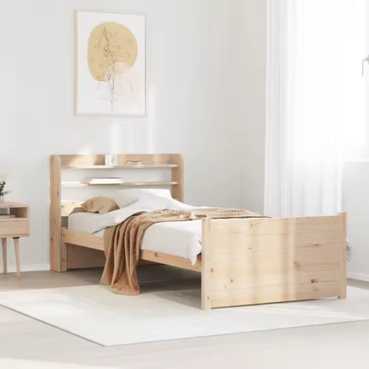 Estructura de cama con cabecero madera maciza pino 75x190 cm - 1