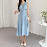Vestido A-Line Sin Mangas Para Mujer REALEFT Elegante Con Cruz Frontal V-Neck Verano Casual Largo Cintura Imperio Sin Sastre - details 5