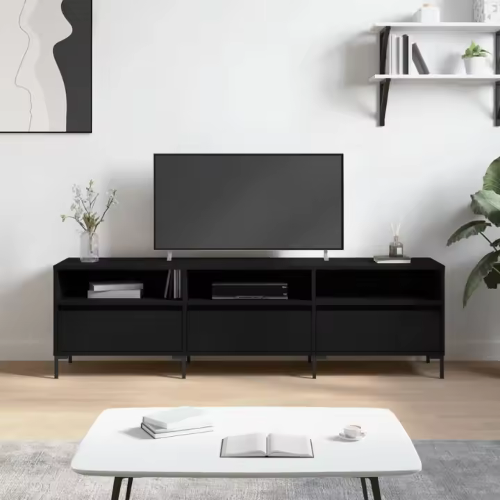 vidaXL Mueble de TV madera contrachapada negro 150x30x44,5 cm - 1