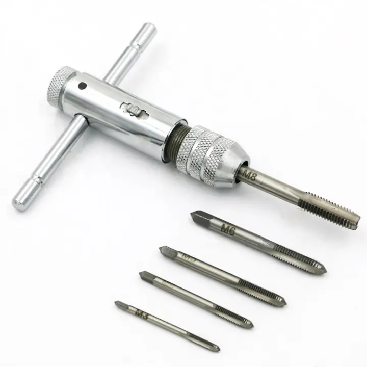 Grifos de mano Llave de Grifo ajustable Llave de soporte de Grifo with Mango en T with 5 piezas HSS M3 M4 M5 M6 Métricas - 1