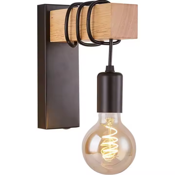Lámpara de pared para dormitorio personalizada, pantalla creativa de madera y hierro E27, lámpara de pared de un solo cabezal, pasillo de entrada atmosférico, brinda un ambiente cálido y literario oo4 - 1