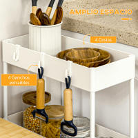 HOMCOM Carrito Auxiliar con Ruedas Carrito de Almacenamiento con 4 Cestas y 4 Ganchos Extraíbles para Cocina Baño Salón 40x19x90 cm Blanco - details 3