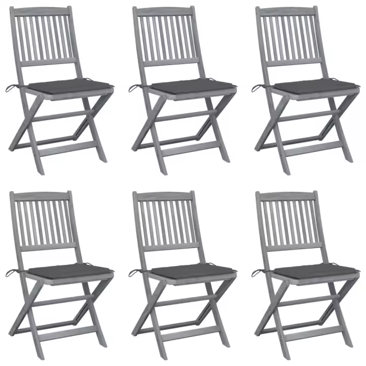 vidaXL Sillas de jardín plegables 6 uds cojines madera maciza acacia - 1