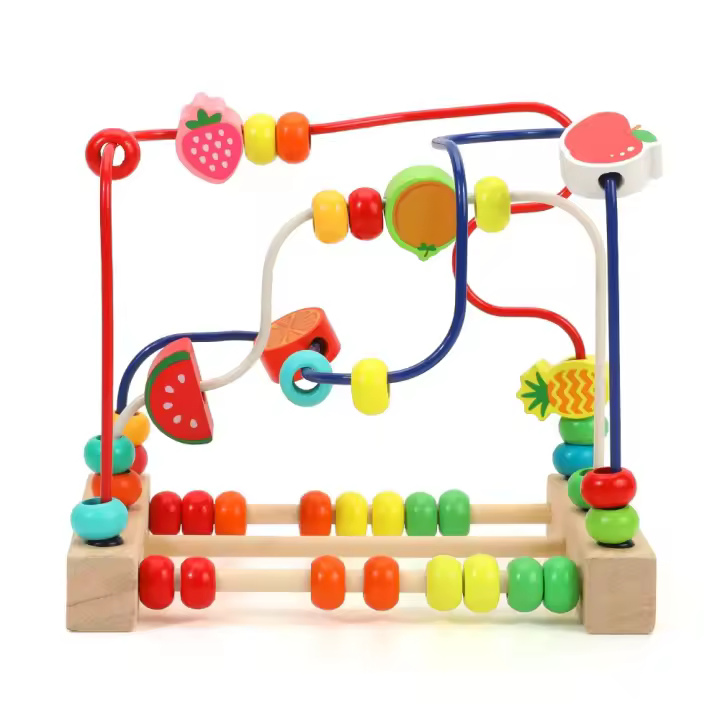 Juguetes De Madera Para Niños Rompecabezas De Frutas Dibujos Animados Cuentas Aprendizaje Counting Circulos Montessori Educativo Temprano Laberinto - 1